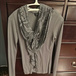 🌿Green-Gray Long Sleeve Top with Scarf Accent built-in, size S🌿
